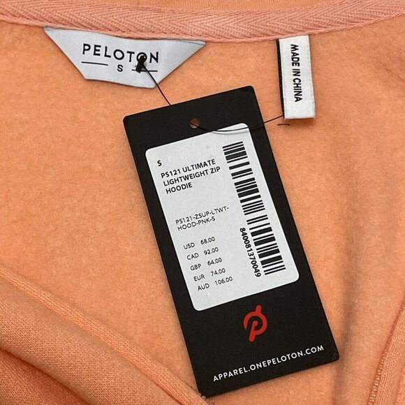 Peloton Ultimate Hoodie Fleece Jacket Women Size S Orange Zip Pocket Logo Iconic - Picture 10 of 12